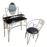 Dressing table and chair in gilded metal and opaline glass.