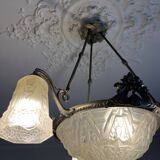Art Deco glass foot chandelier