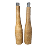 Glass and wicker bottle