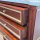 Pair of mahogany and brass side tables or bedside tables with Carrara marble tops.