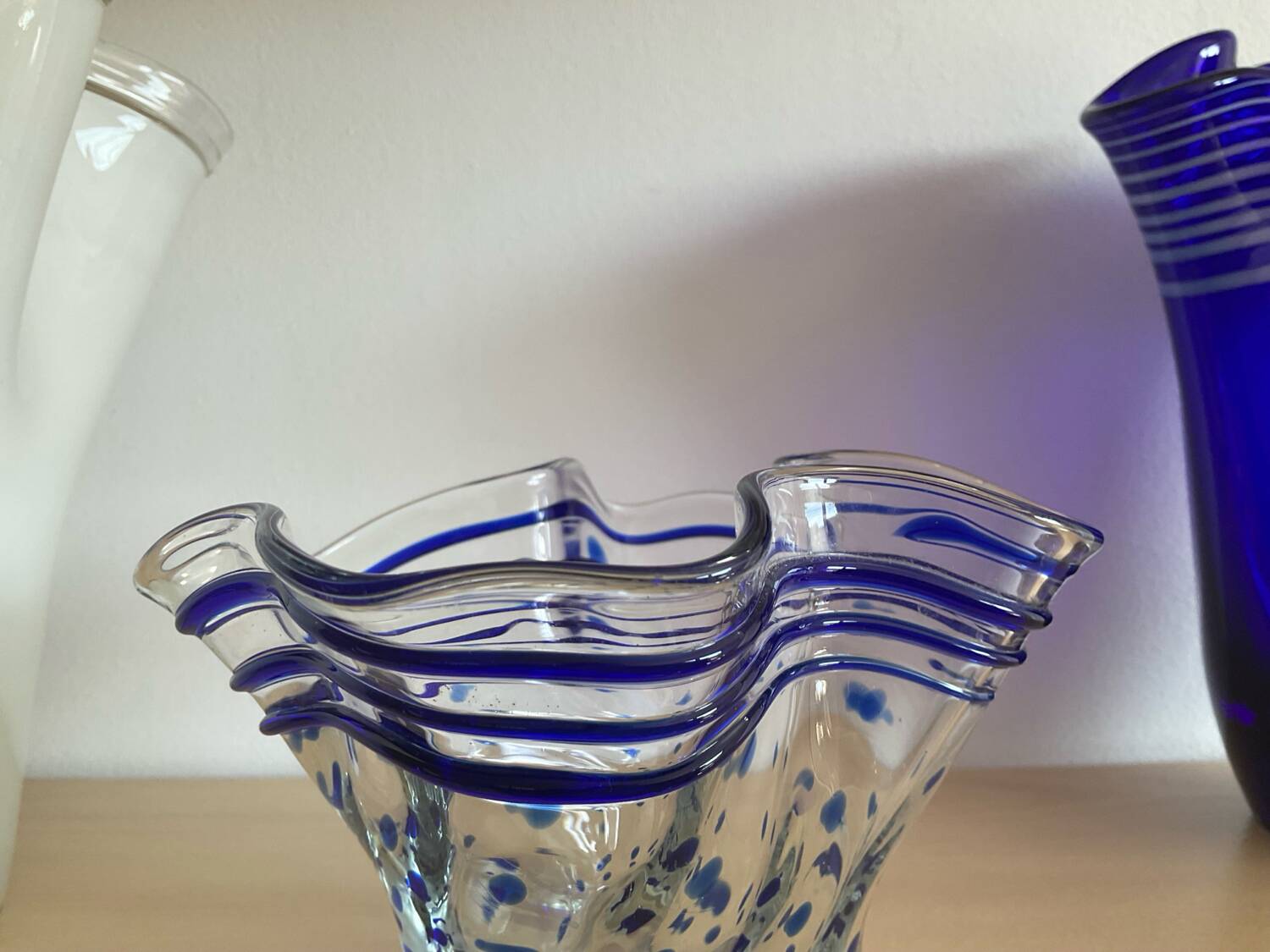 Trio of vintage blown glass handkerchief vases