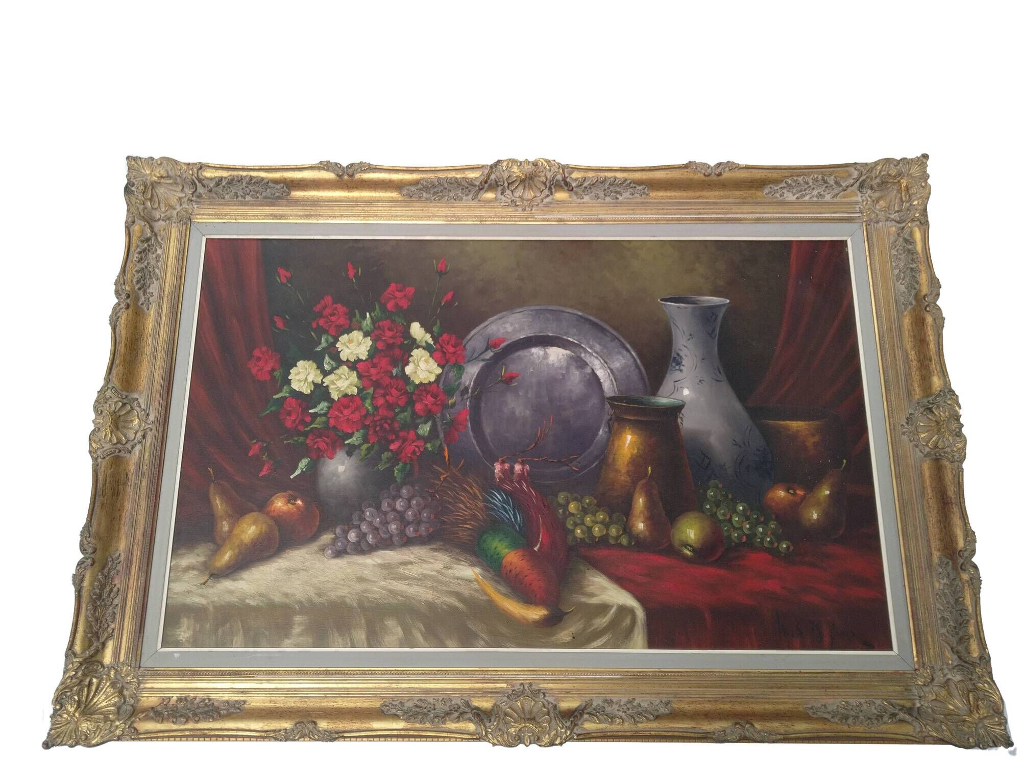 Huile antique géante sur toile par M.S. Dufour