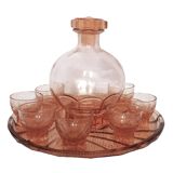 Art Deco Set Carafe Glasses Pink Glass Tray
