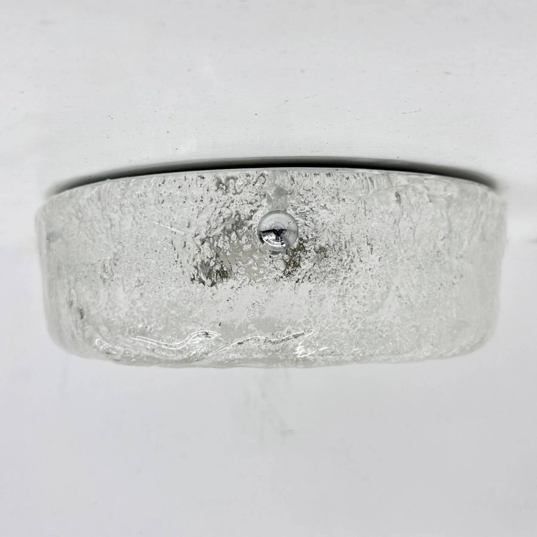 Mid-century Hillebrand iced glass ceiling lamp, 1970s