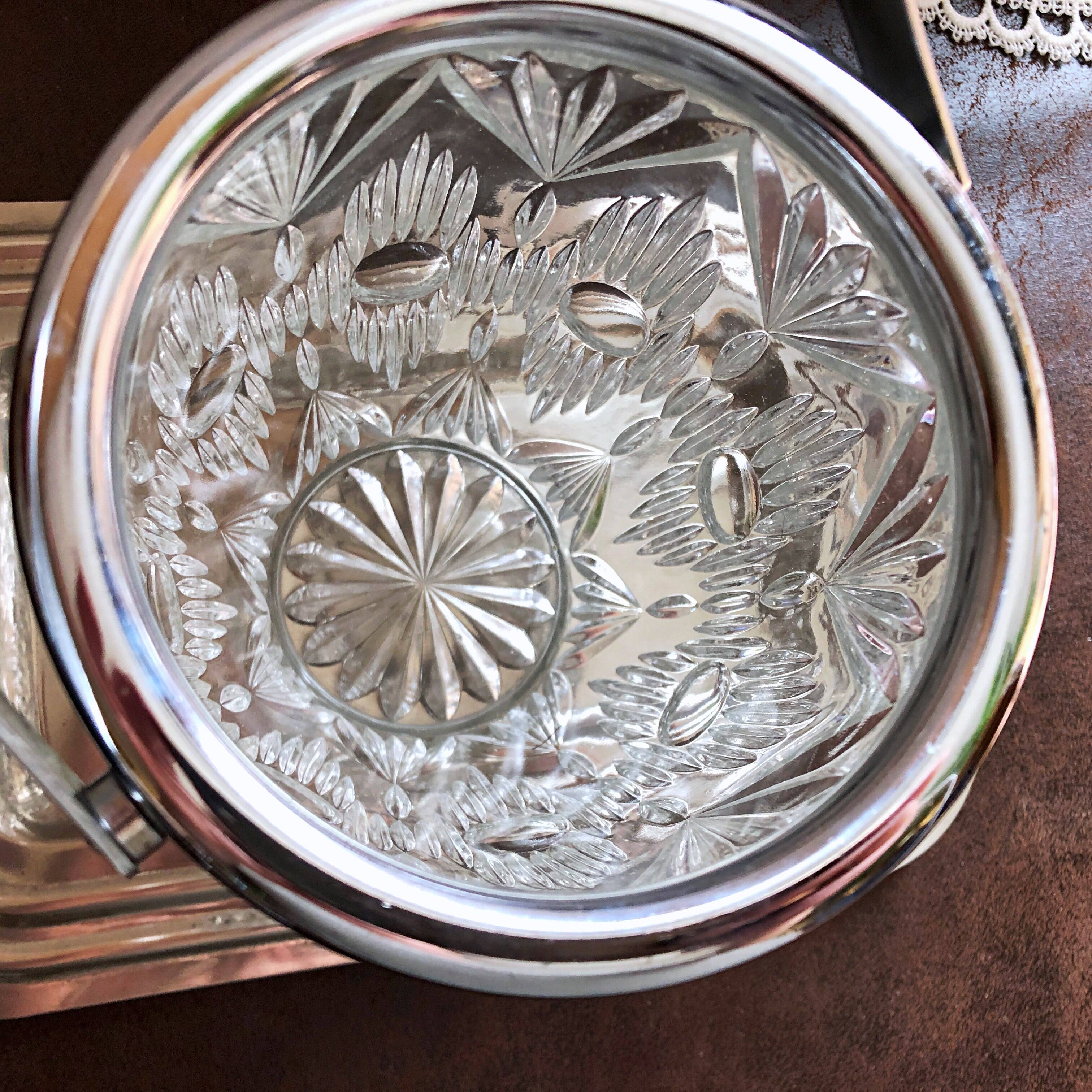 Seau à glace verre cristallin texturé avec pince à glaçons
