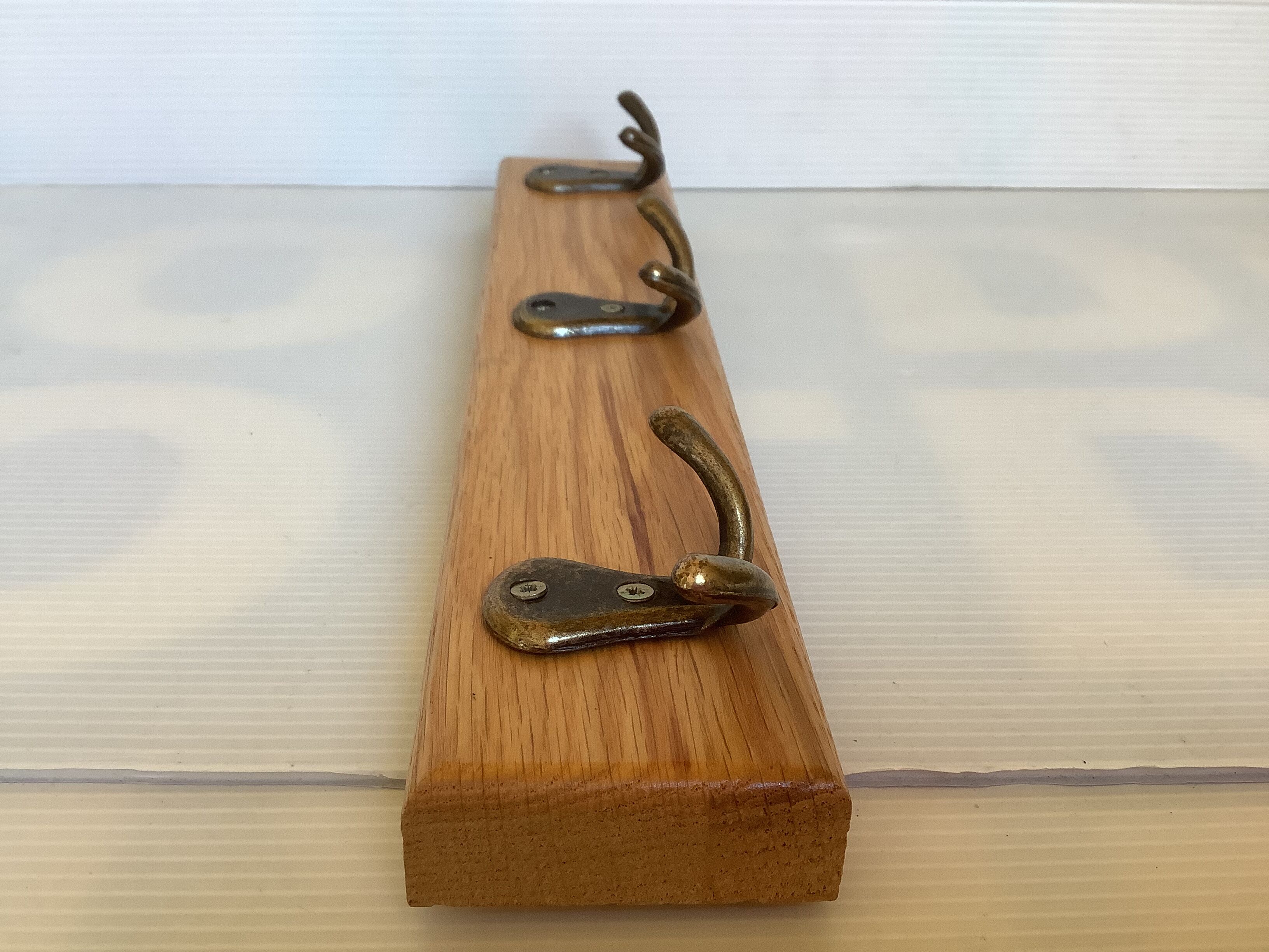 Wood metal coat rack three double hooks