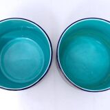 Pair of caches pots Sarreguemines - blues of Longwy - golden geometric decorations - XIXth