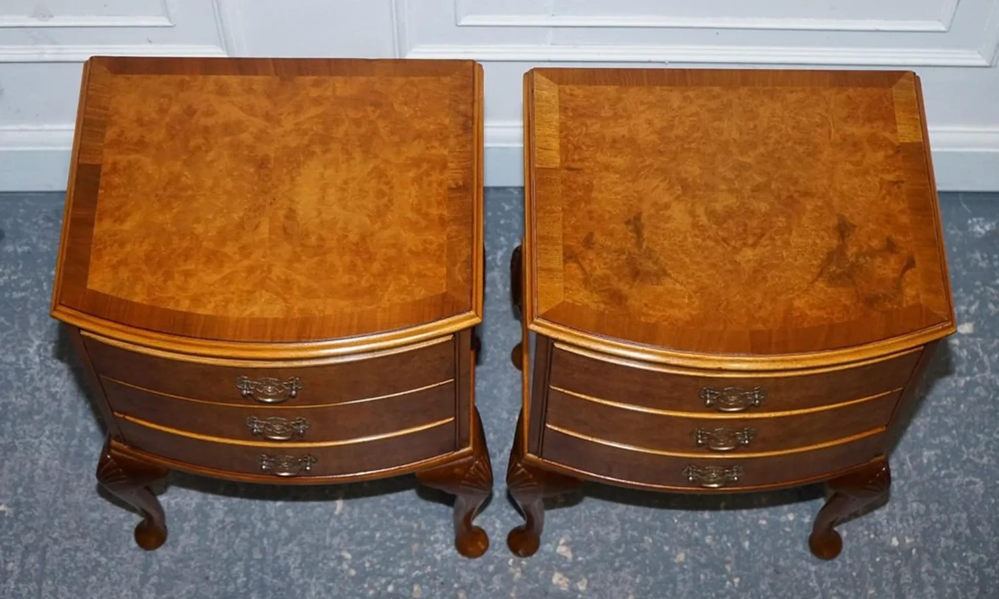 Art Deco Walnut Burl Bedside Tables, Set of 2