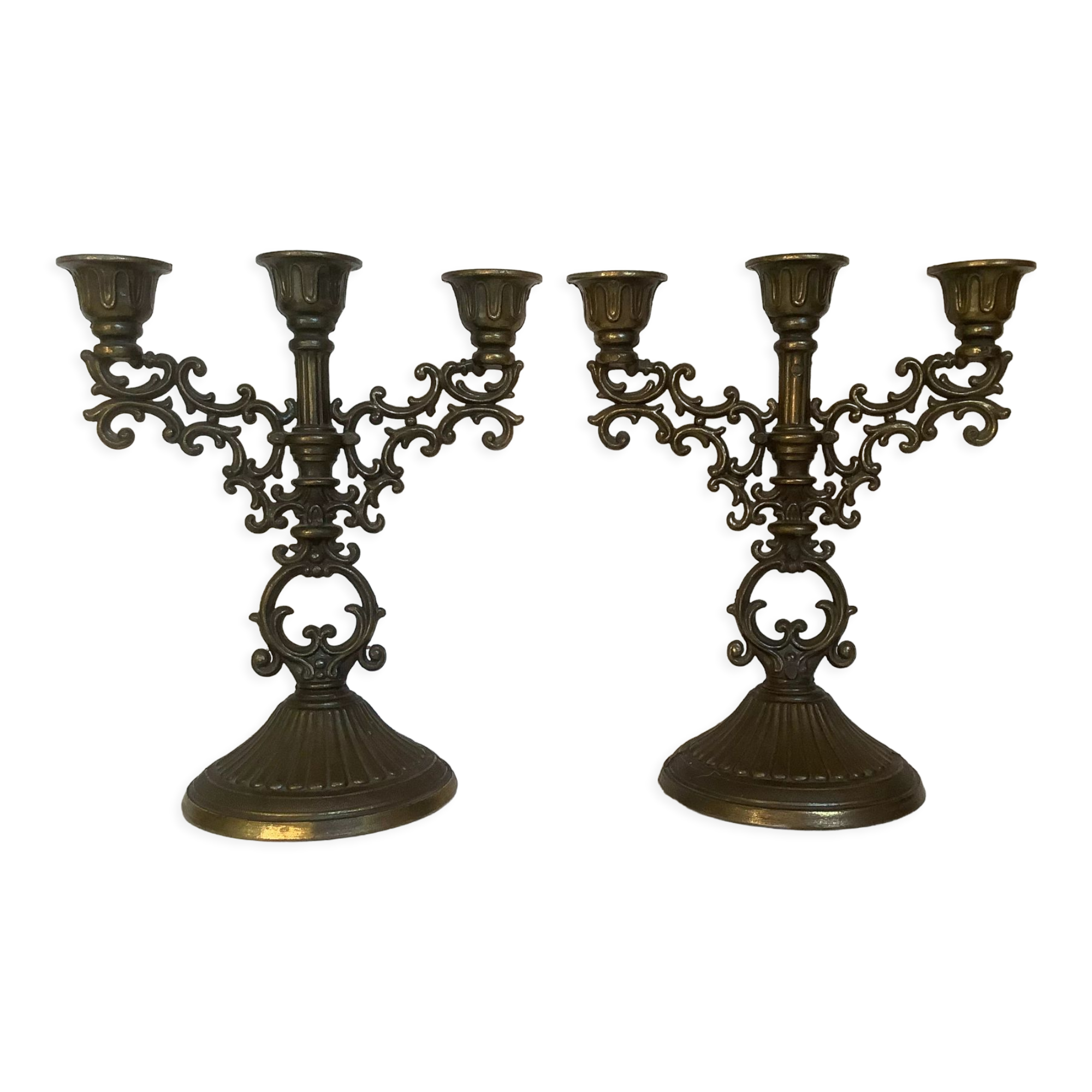 Pair of baroque brass candle holders