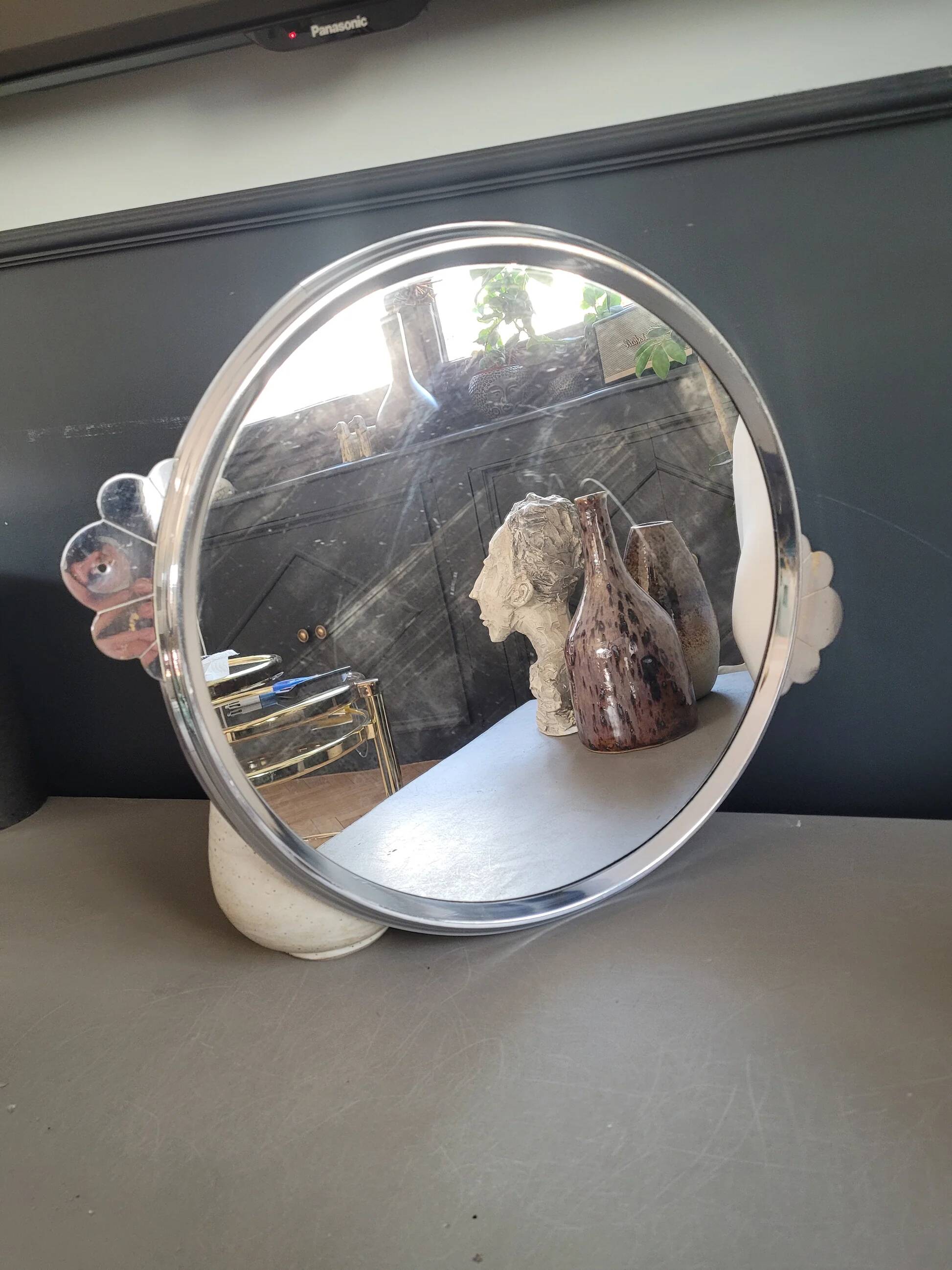 Vintage silver metal mirror tray