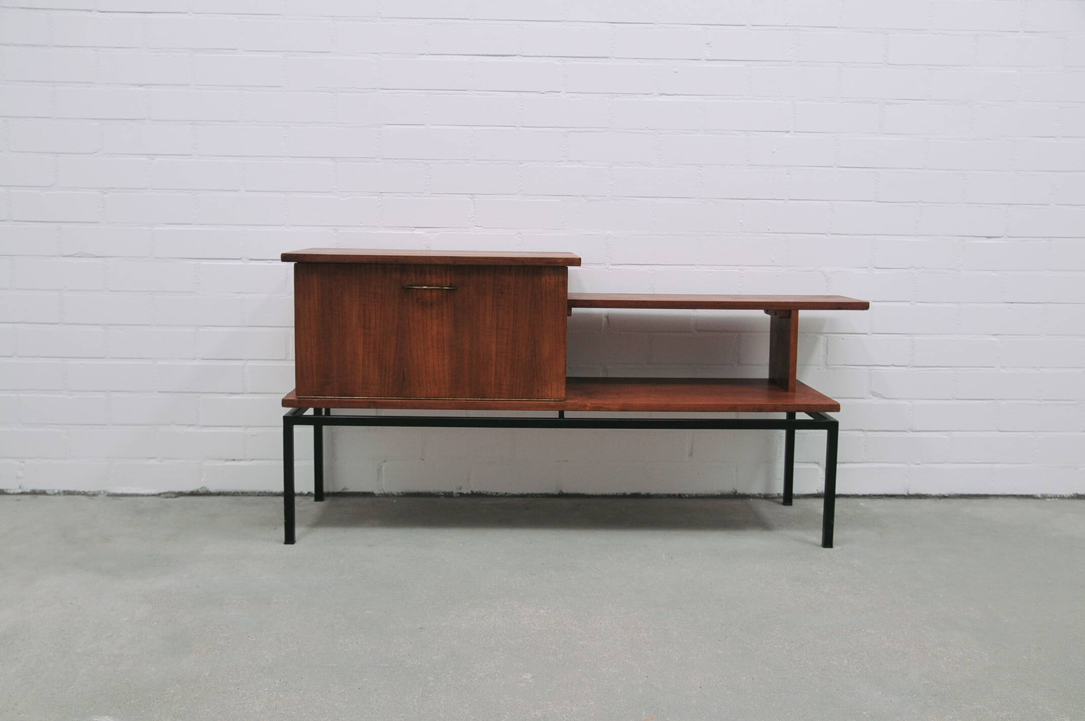 vintage teak TV cabinet metal frame