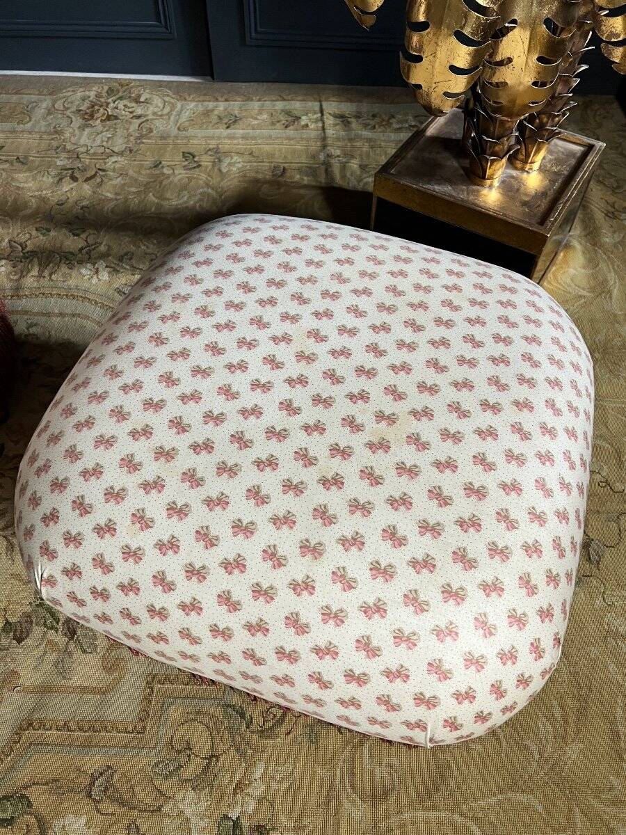 Napoleon III Style Armchair and Pouf with Pink Bow Decor
