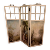 Louis XVI style three-leaf screen with Romantic and landscape decorations