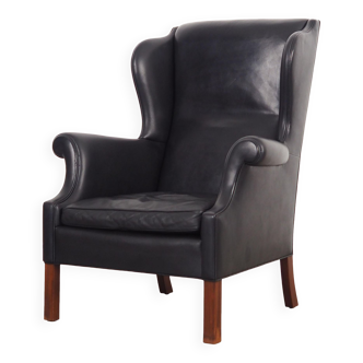 Black leather armchair, Danish design, 1970s, production: Denmark