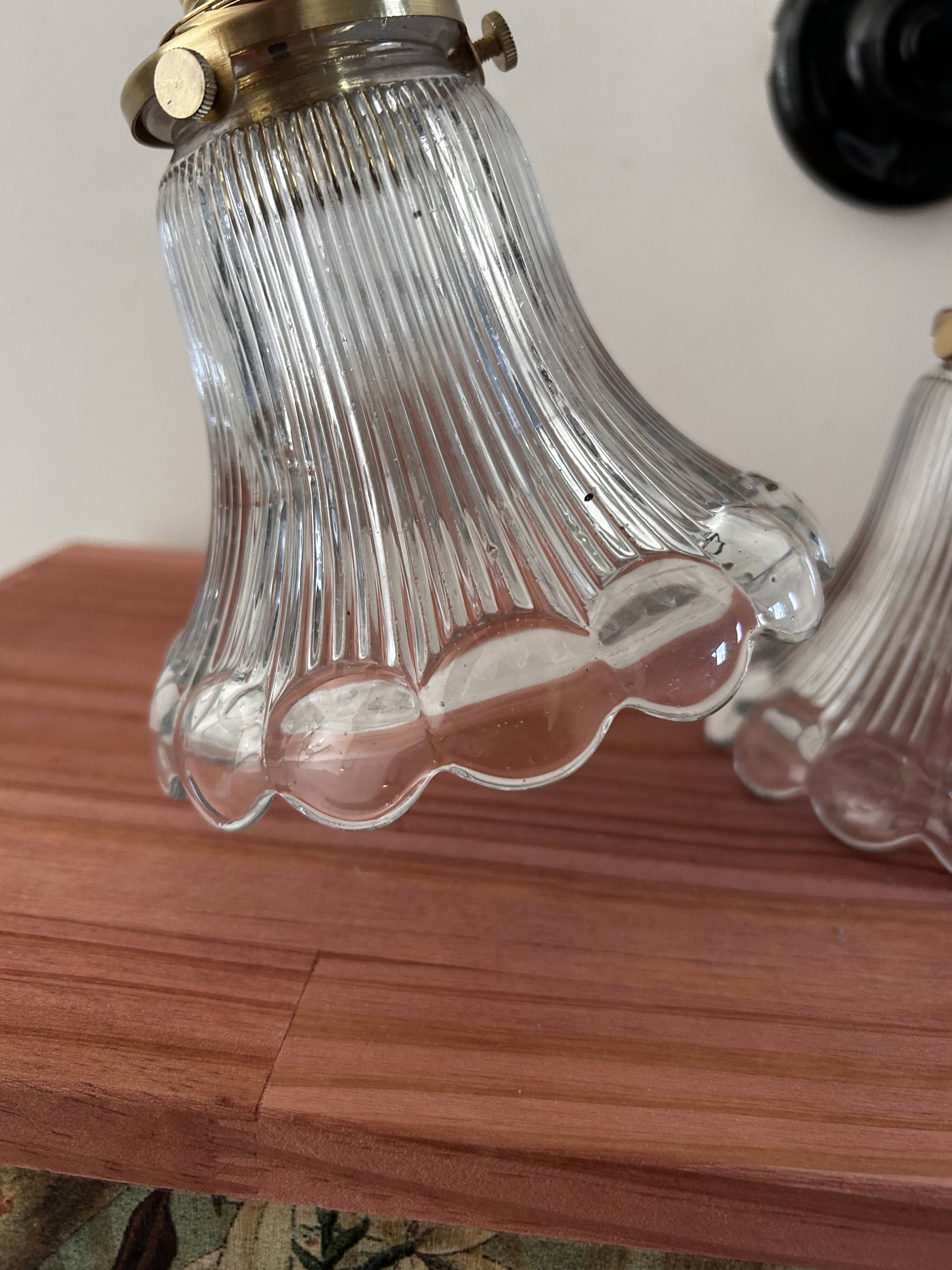 Pair of holophane glass wall lights