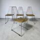 Set de 4 chaises design en cuir décoré à main et acier, années 1970
