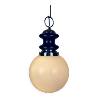 Vintage glass sphere with blue metal pendant from the 1970s.