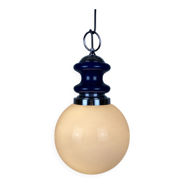 Vintage glass sphere with blue metal pendant from the 1970s.