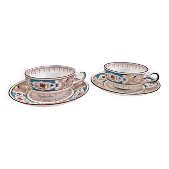 2 old Sarreguemines Minton porcelain tea cups + saucers