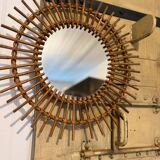 Round rattan mirror