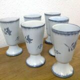 Set of 6 mazagrans with plant motif (carnations) blue-gray on white background