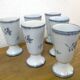 Set of 6 mazagrans with plant motif (carnations) blue-gray on white background