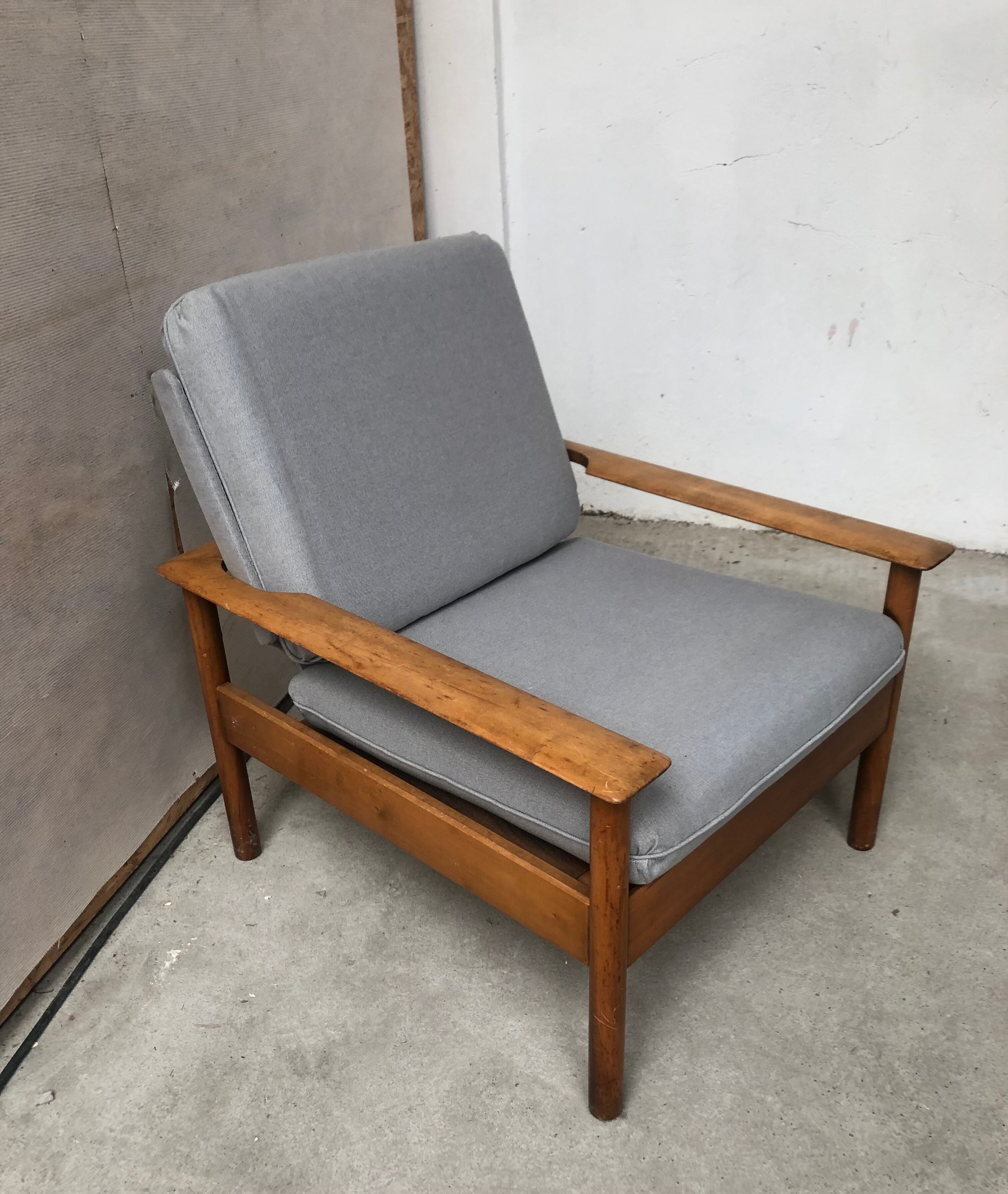 Scandinavian armchair in gray fabric from the 60s