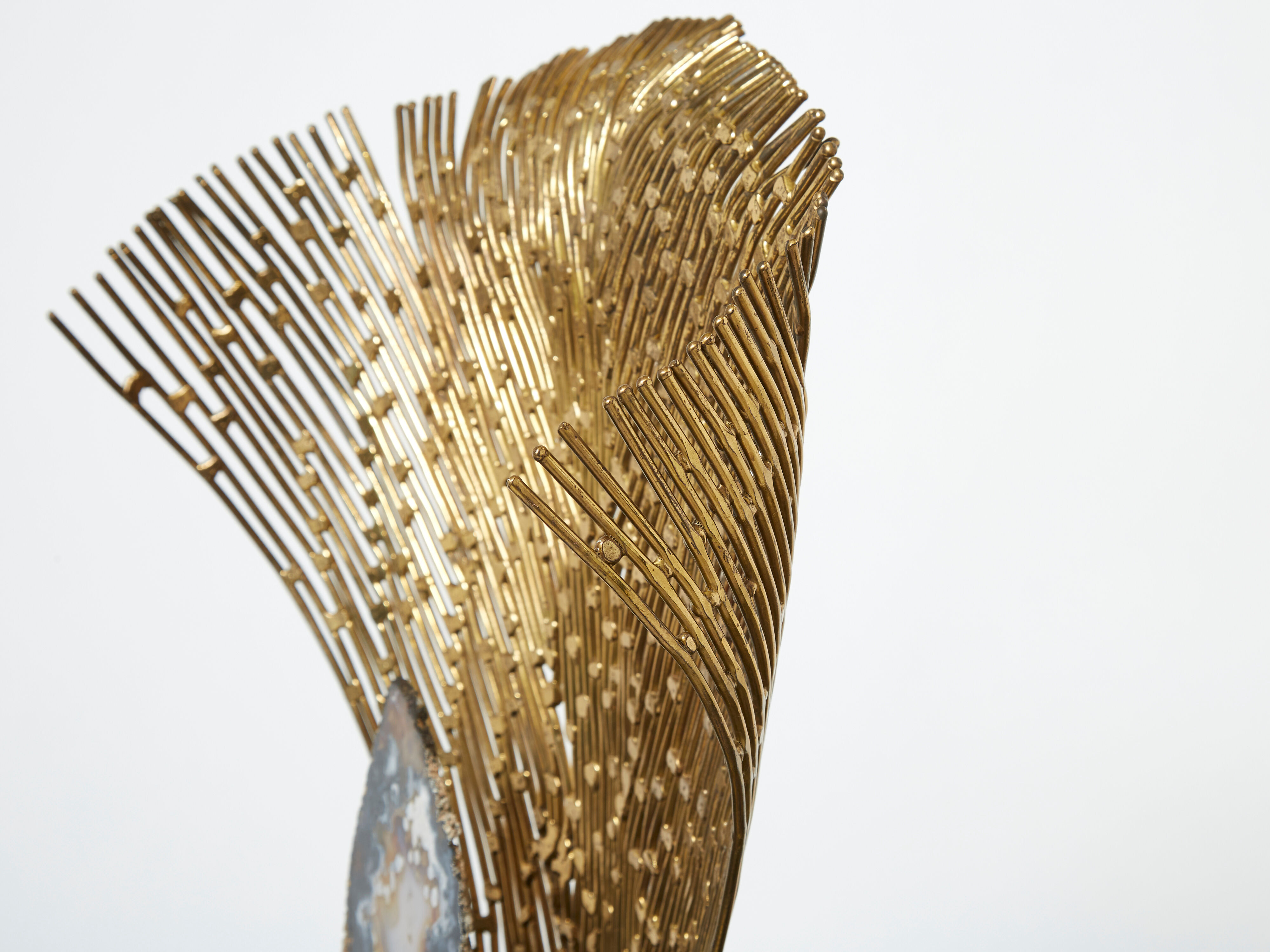 Rare brass lamp stones by Henri Fernandez for Maison Honoré 1970