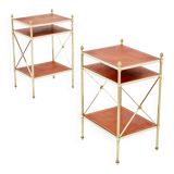 Pair of neoclassical brass leather side tables style Maison Jansen 1970