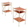 Paire de tables d’appoint néoclassiques laiton cuir style Maison Jansen 1970