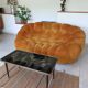 Japanese patterned coffee table, tapered legs and brass, vintage.