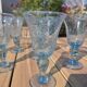8 large blown glass goblets with bubbles from Biot – Blue signed