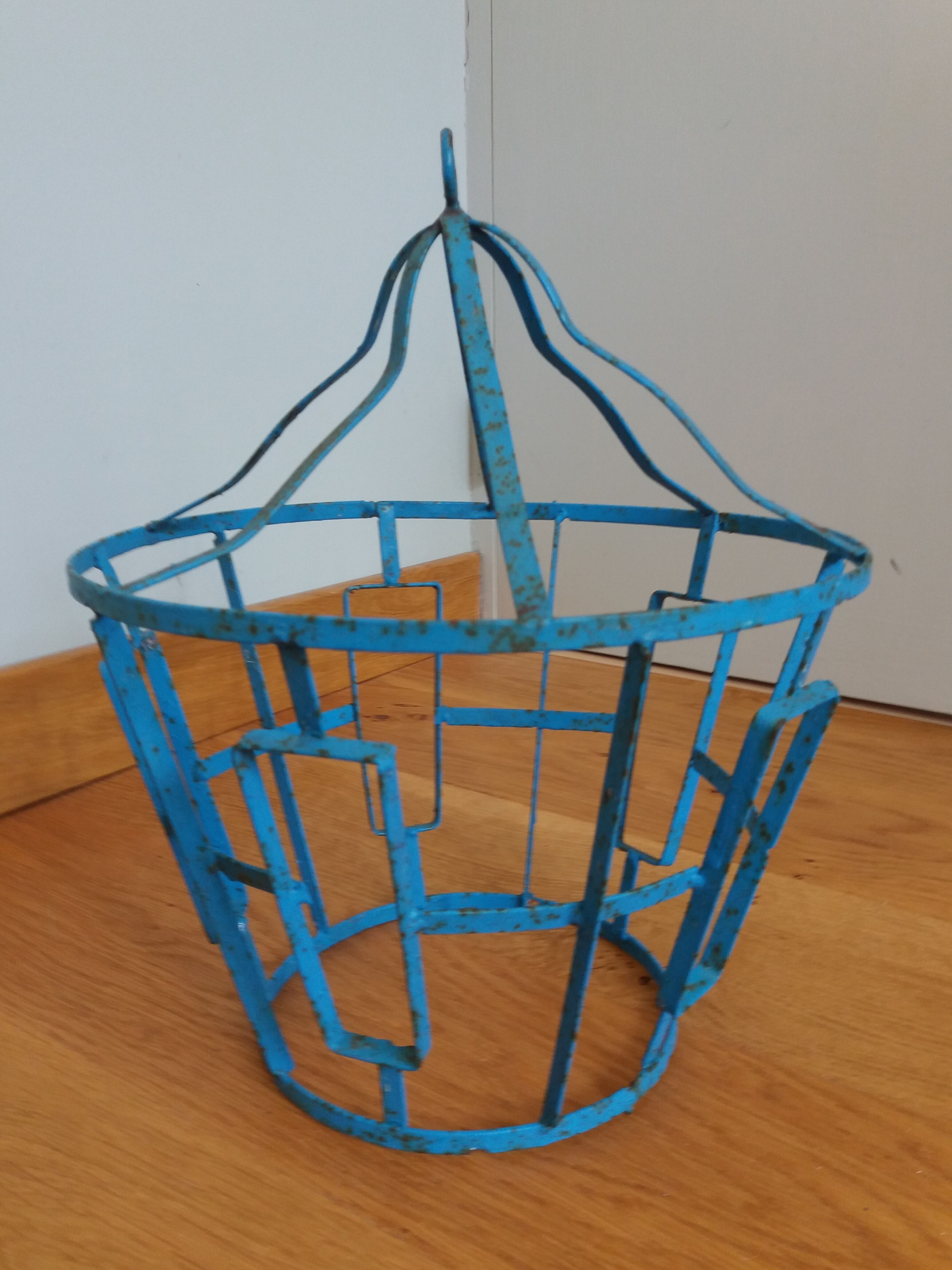 Suspension cage lamp in turquoise metal