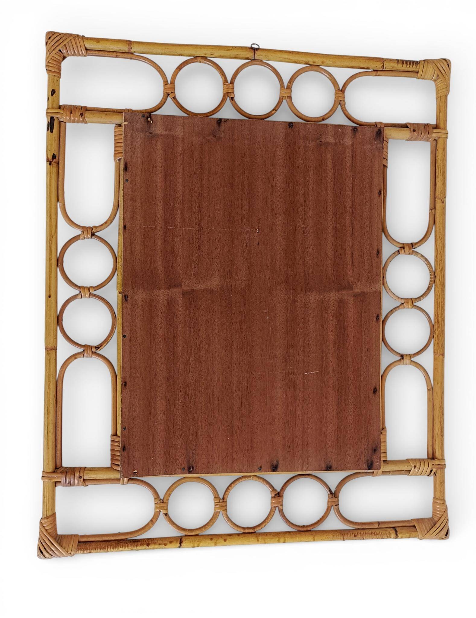 Mid-Century Organic Modern Bamboo & Rattan Mirror, Franco Albini Style, 1960s
