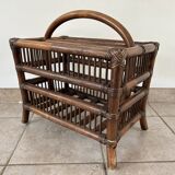 Rattan and wood magazine rack - VINTAGE (1970)