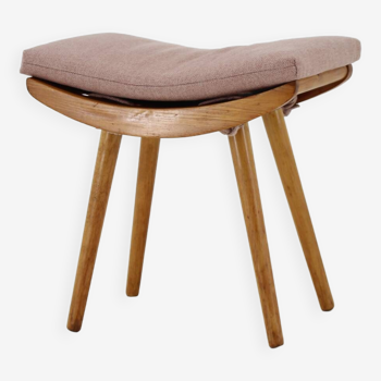 Tabouret en frêne rembourré des années 1960, Tchécoslovaquie