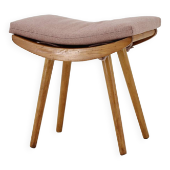 1960s Upholstered Ash Stool ,Czechoslovakia