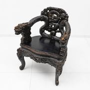 Pair of Chinese Qing Dynasty Carved Dragon Armchairs,Ebonized Hardwood,19th