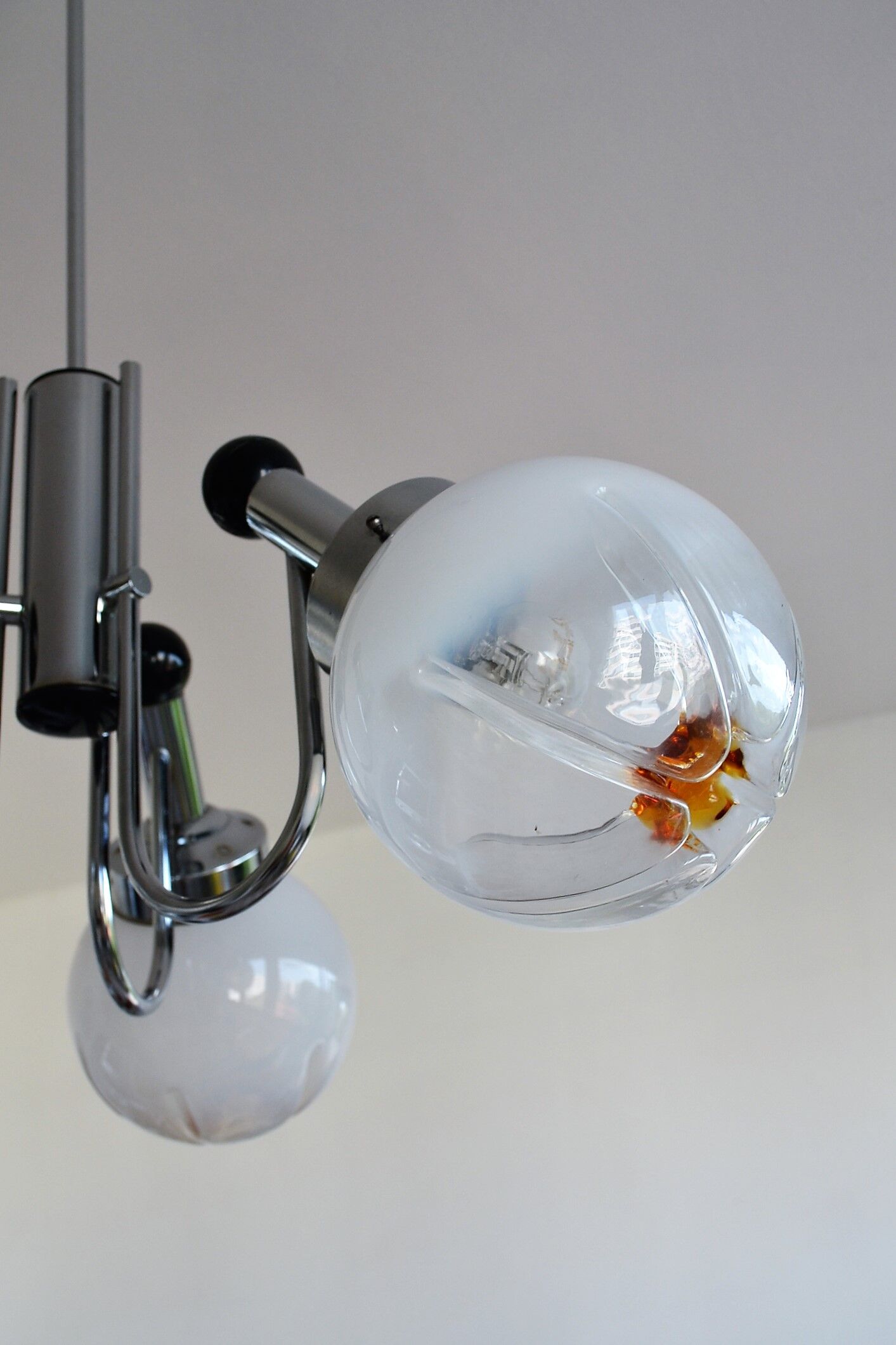Chrome chandelier 3 glass balls from the 70s 80s