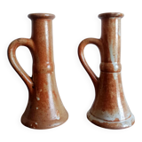 Pair of vintage stoneware candlesticks