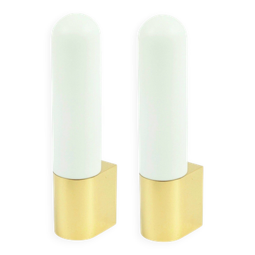Pair of Vintage Opaline Glass Wall Lights from Limburg, Germany, 1970s