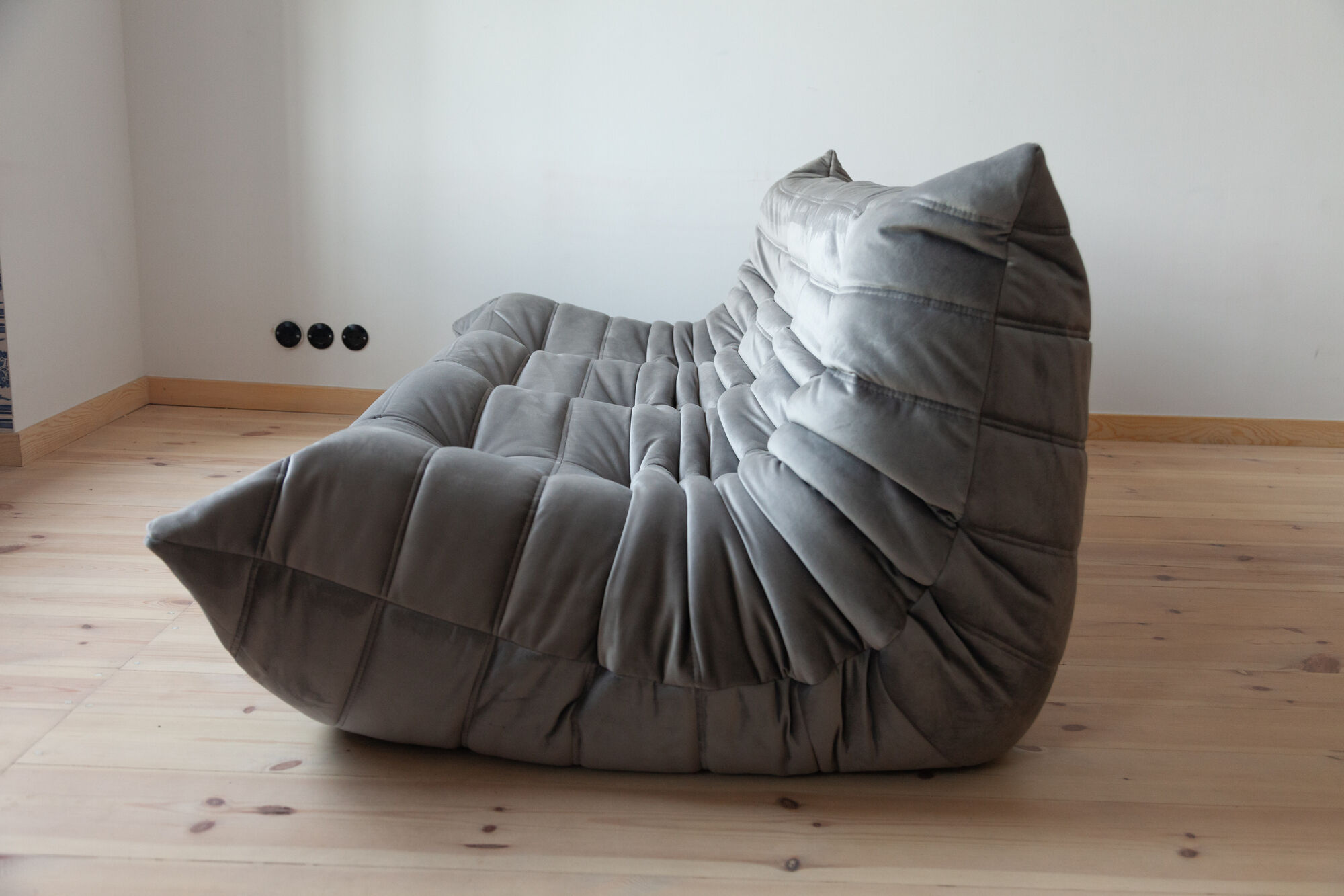 3 seater Togo grey velvet sofa designed by Michel Ducaroy 1973