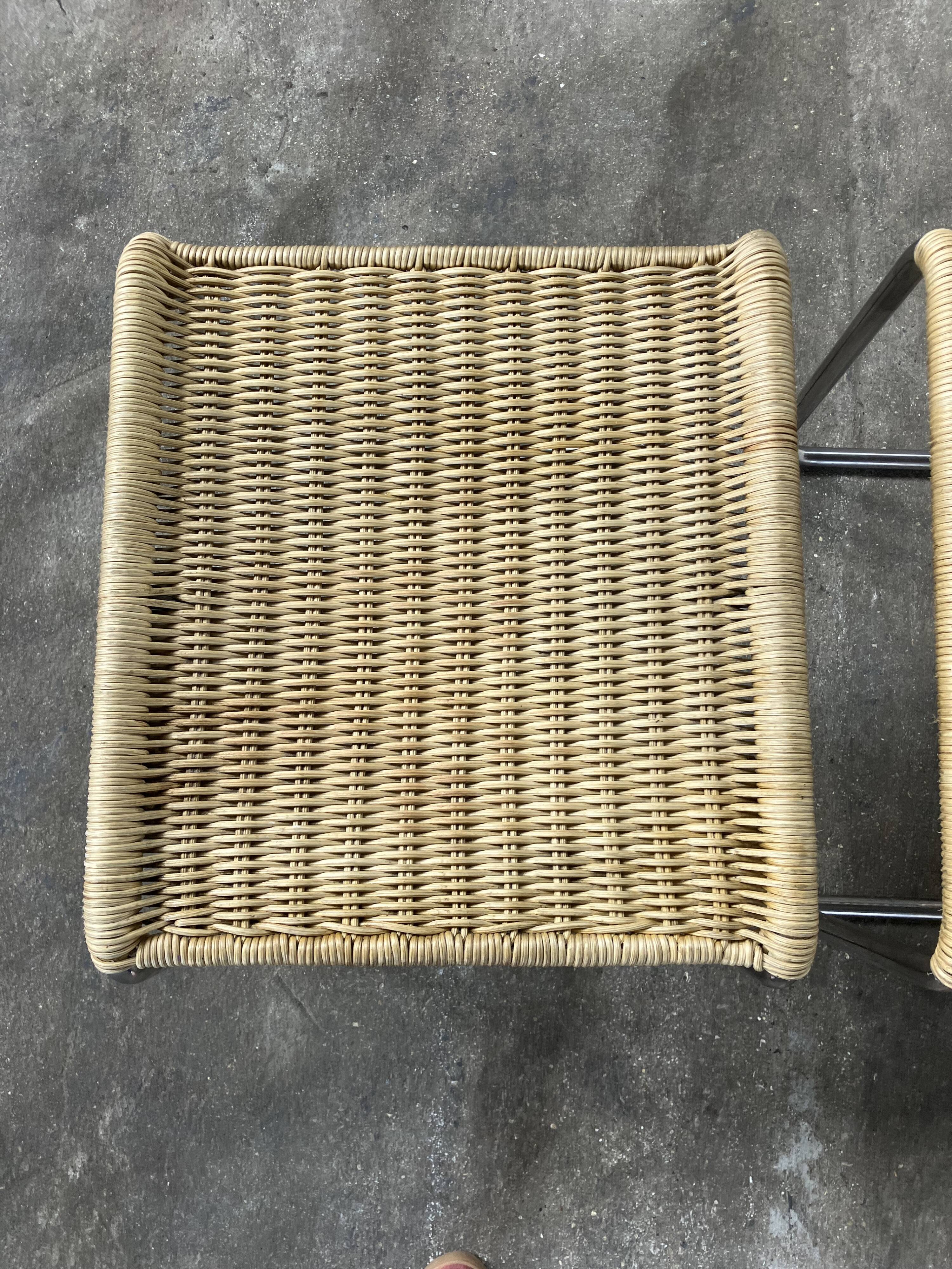 Pair of vintage 1970s wicker/chrome stools