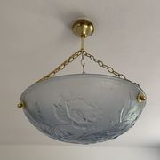 Art Deco vasque in glass pressed blue floral decoration France 1930