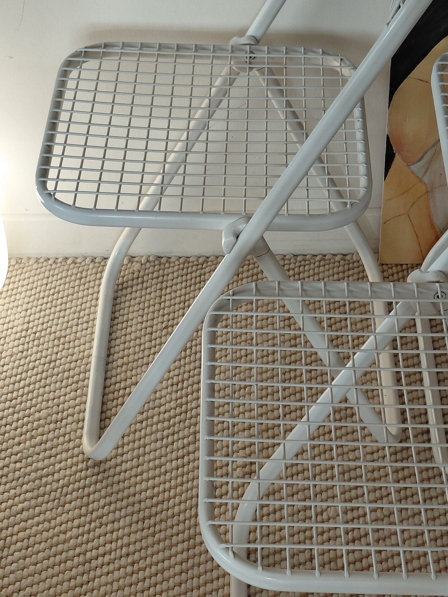 Suite de 3 chaises pliantes Talin en métal blanc, Italie années 70