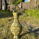 Grand vase en céramique émaillée vert olive Art déco