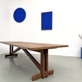 Large refectory table in solid pine and beech, with an X-shaped base.