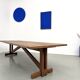 Large refectory table in solid pine and beech, with an X-shaped base.