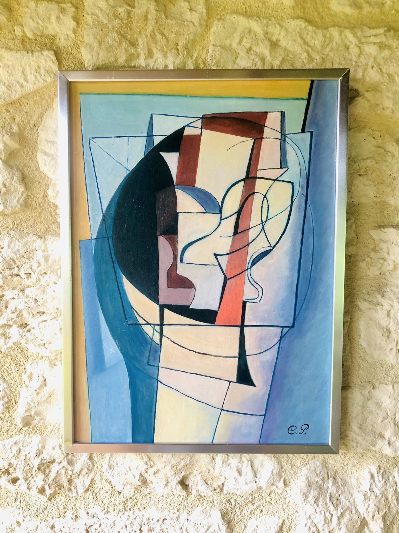 Vintage abstract painting, signed, circa 70's/80's