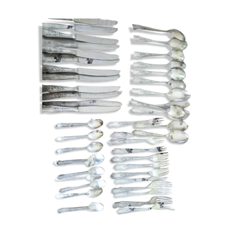 48 new silver-plated metal cutlery pieces in blister packaging.